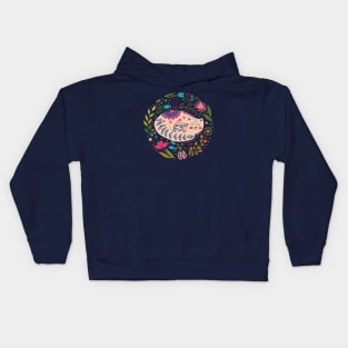 colorful illustration with beautiful cat and flowers #1 Kids Hoodie